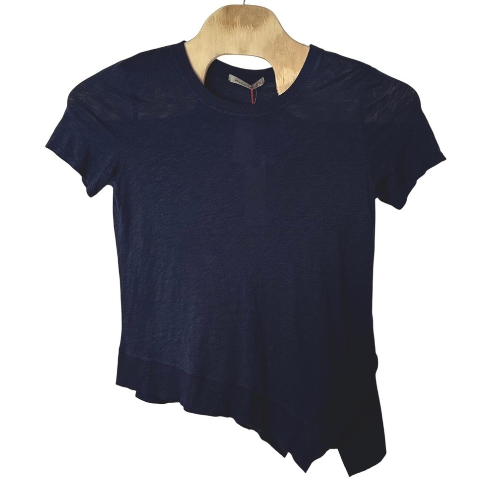 XCVI Wearables Lettie Tee Size M Navy Blue Asymmetrical Hem Boho Elevated Basic